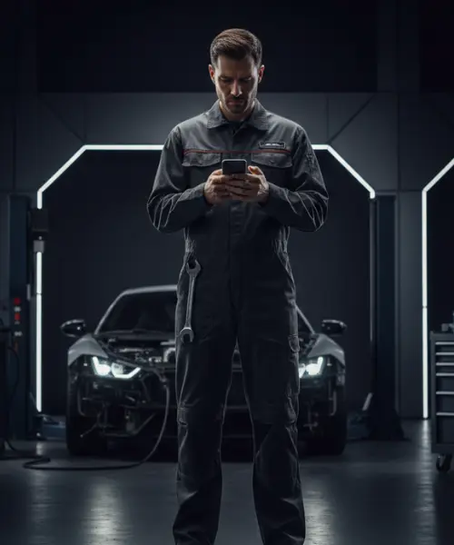 Car Technician answering Phones call