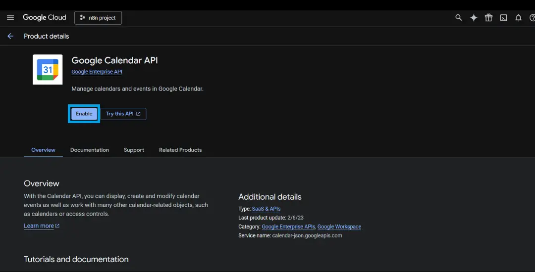 Enable Google Calendar API