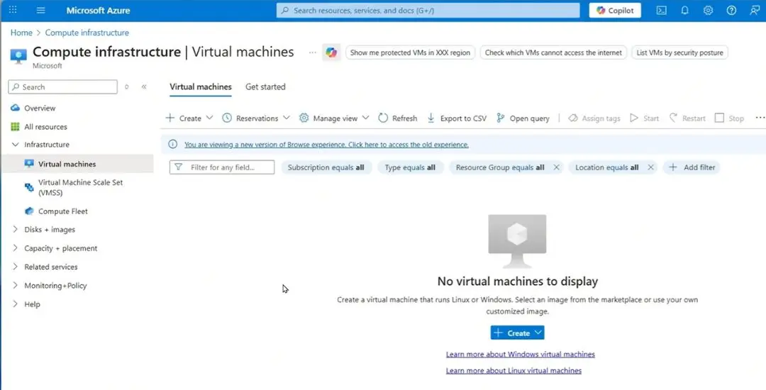 azure compute infrastructure vm