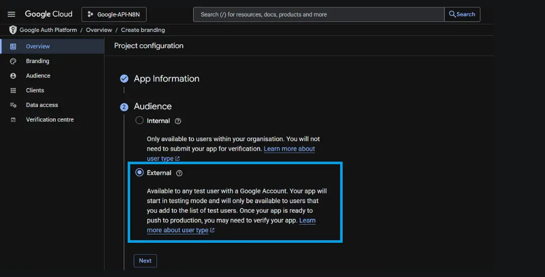 google oauth audience type