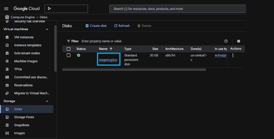 n8n-vm-backup - Select Disk to backup