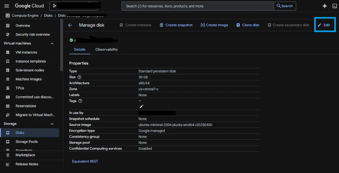n8n-vm-backup - Edit Disk