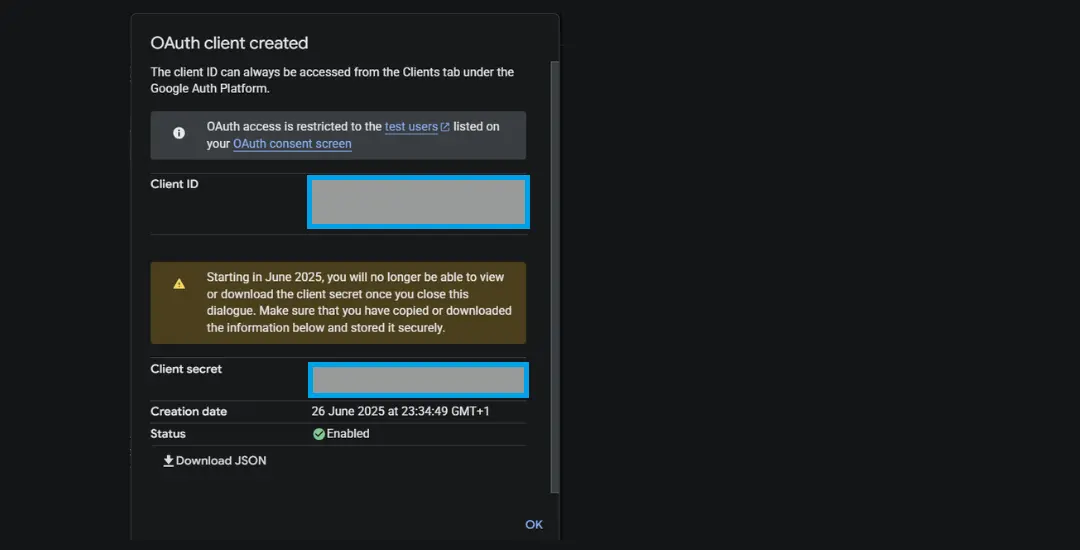 oauth client-id secret generated