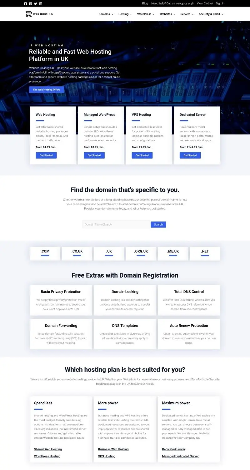 Web hosting service with domain options